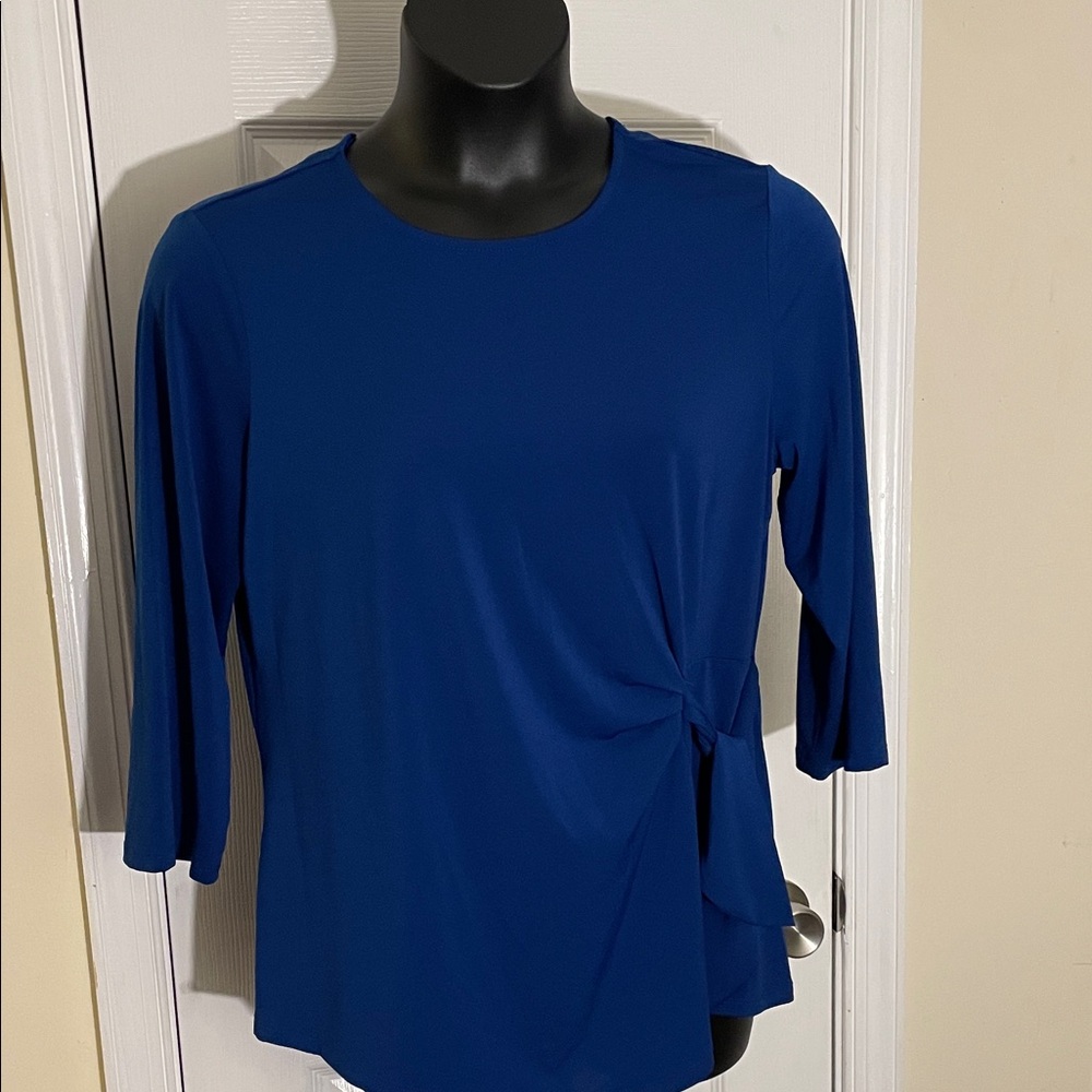 ELLE Royal Blue Women's Top with Side Tie Flare XL